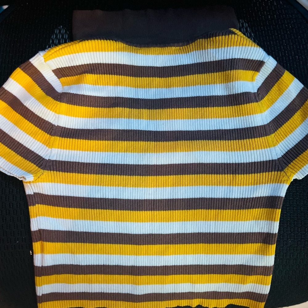 Grunge Striped Brown and Yellow Cropped Polo - Picture 2 of 3